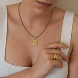 Gold Rectangle Hammered Pendant Necklace