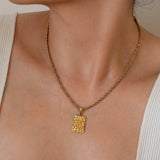 Gold Rectangle Hammered Pendant Necklace