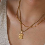 Gold Rectangle Hammered Pendant Necklace