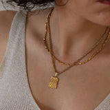 Gold Rectangle Hammered Pendant Necklace