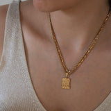 Gold Rectangle Hammered Pendant Necklace