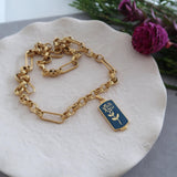 Thick Gold Stainless Steel Chain Collar Necklace with an Aegean Blue Pendant