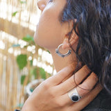 Ethnic Hoops with Black or Turquoise Enamel Triangles