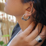 Ethnic Hoops with Black or Turquoise Enamel Triangles