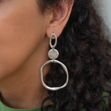 Large Silver Geometric Circle Dangle Earrings