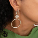 Large Silver Geometric Circle Dangle Earrings