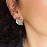 Silver Asymmetric Hammered Disc Stud Earrings