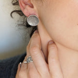 Silver Asymmetric Hammered Disc Stud Earrings