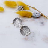 Silver Asymmetric Hammered Disc Stud Earrings