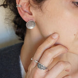 Silver Asymmetric Hammered Disc Stud Earrings