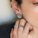 Silver Asymmetric Hammered Disc Stud Earrings