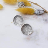 Silver Asymmetric Hammered Disc Stud Earrings