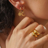 Mismatched Sun and Moon Gold Hoop Earrings