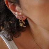 Mismatched Sun and Moon Gold Hoop Earrings