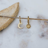 Mismatched Sun and Moon Gold Hoop Earrings