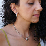 Thick Silver Oval Chain with Black Enamel Stone T-Clasp