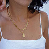 Rectangular Mexican Heart Pendant with Gold Sequin-Crossed Chain