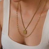 Gold Flat Oval Long Chain Necklace