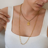 Gold Flat Oval Long Chain Necklace