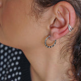 Silver hoop earrings wt engraved lines design