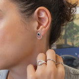 Silver Black Enamel Round Stud Earrings