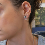 Silver Black Enamel Round Stud Earrings