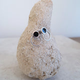 Silver Black Enamel Round Stud Earrings