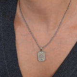 Silver Rectangular Moon Evil Eye Pendant