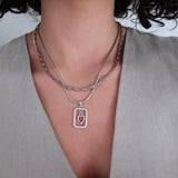 Ασημένιο Κολιέ με Καρδιά από Κόκκινο Σμάλτο