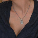 Silver Rectangular Moon Evil Eye Pendant