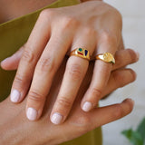 Gold Classic BlackMulticolour Enamel Shapes Rectangle Signet Ring