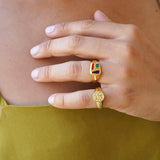 Gold Classic BlackMulticolour Enamel Shapes Rectangle Signet Ring