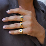 Gold Classic BlackMulticolour Enamel Shapes Rectangle Signet Ring