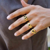 Gold Classic BlackMulticolour Enamel Shapes Rectangle Signet Ring