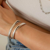 Silver Cuff Bracelet - Bold Organic Stacking Boho Minimalist Statement for Women