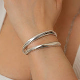 Silver Cuff Bracelet - Bold Organic Stacking Boho Minimalist Statement for Women