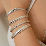 Silver Cuff Bracelet - Bold Organic Stacking Boho Minimalist Statement for Women