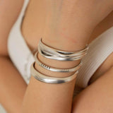 Silver Cuff Bracelet - Bold Organic Stacking Boho Minimalist Statement for Women