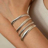Silver Cuff Bracelet - Bold Organic Stacking Boho Minimalist Statement for Women
