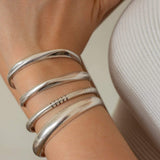 Silver Cuff Bracelet - Bold Organic Stacking Boho Minimalist Statement for Women
