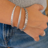 Silver Perforated Floral Bangle Bracelet