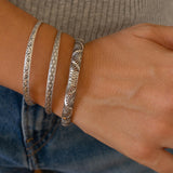 Silver Perforated Floral Bangle Bracelet