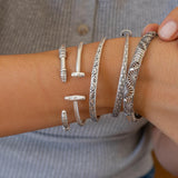 Silver Perforated Floral Bangle Bracelet