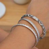 Silver Perforated Floral Bangle Bracelet