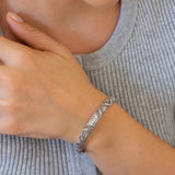 Silver Perforated Floral Bangle Bracelet