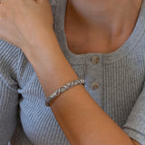 Silver Perforated Floral Bangle Bracelet