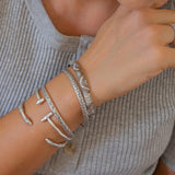 Silver Perforated Floral Bangle Bracelet