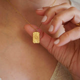 Gold Rectangle Pendant with Flower Necklace