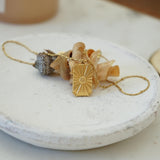 Gold Rectangle Pendant with Flower Necklace