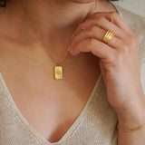 Gold Rectangle Pendant with Flower Necklace